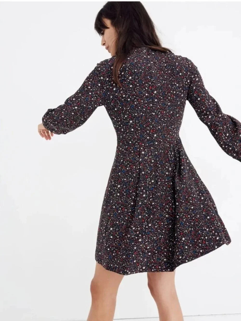 Madewell Balsam 100% Silk Tie-Neck Dress in Starry Night Size 6 - Picture 4 of 12